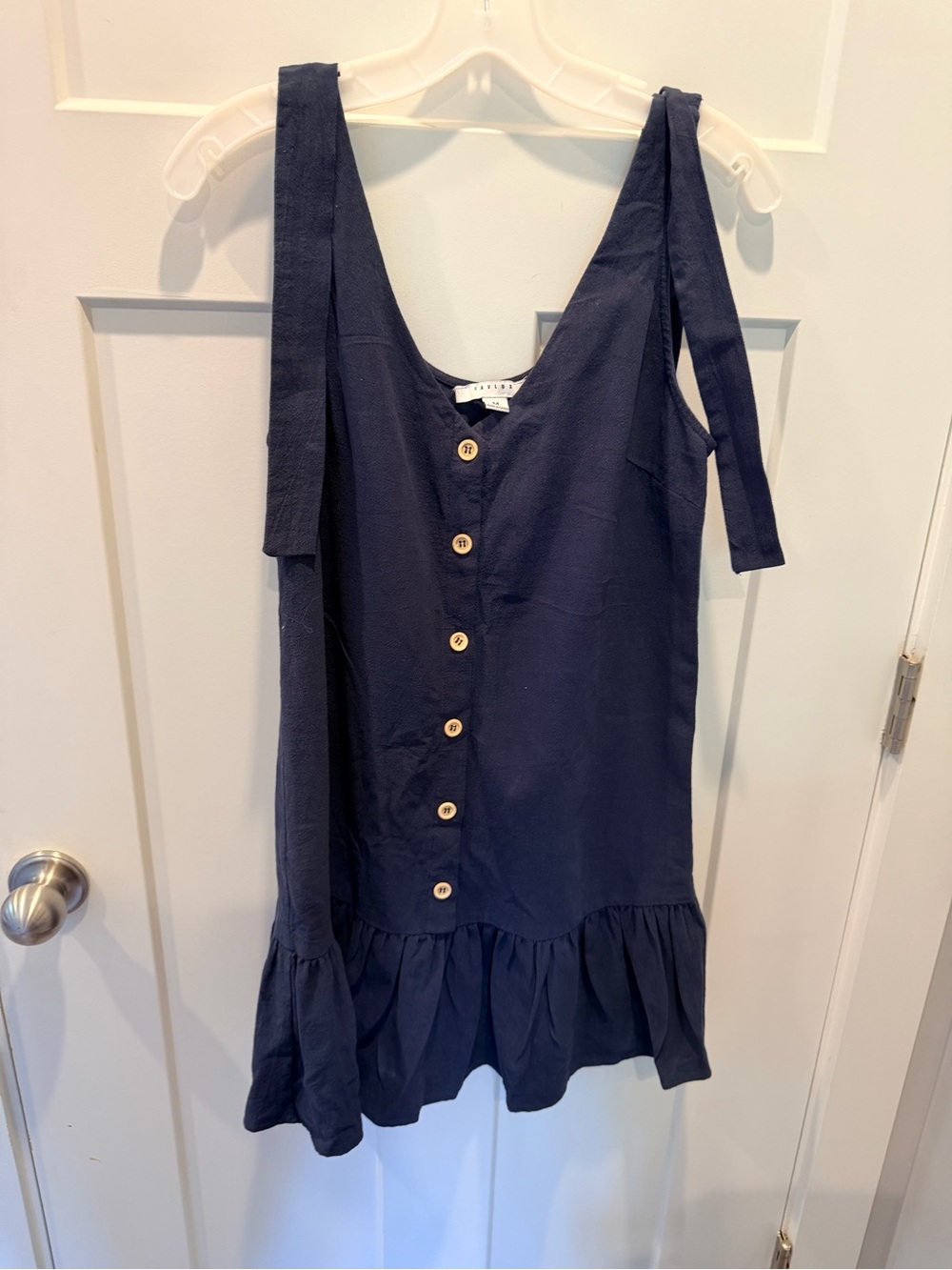 Favlux Navy Cotton Button Front Ruffle Hem Mini Dress Medium Cottagecore